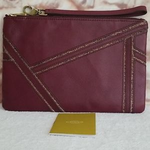 Fossil Burgundy Wristlet Clutch with Metallic Trim